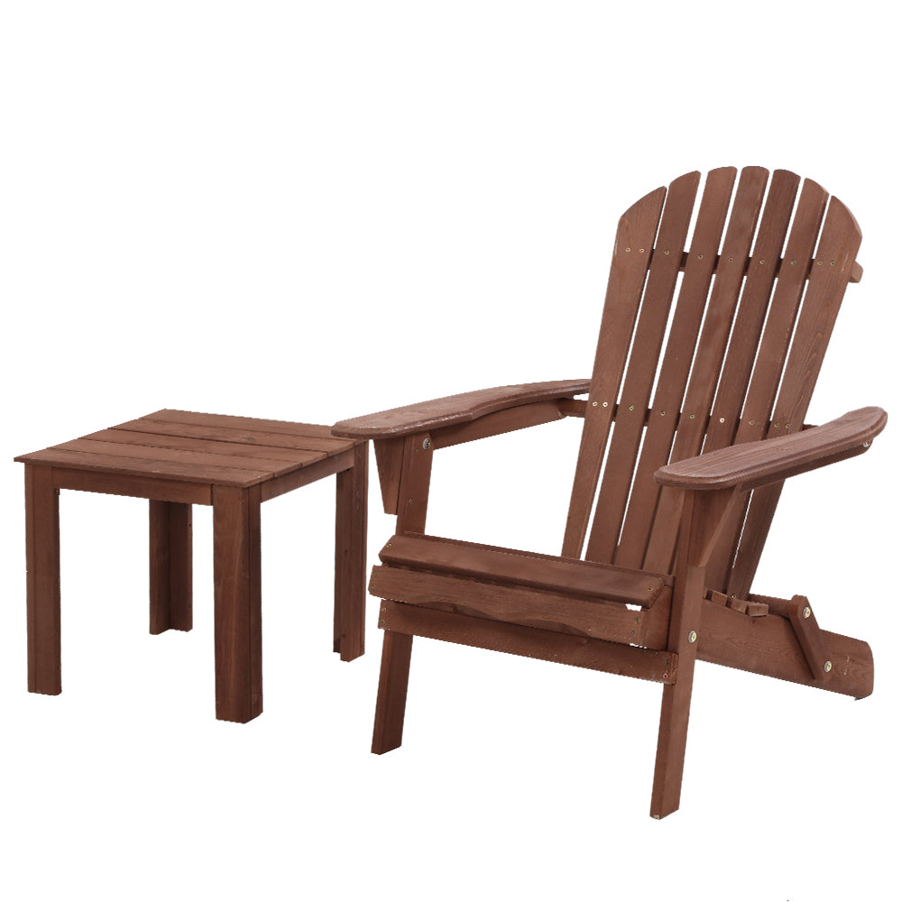 Gardeon Outdoor Folding Beach Camping Chairs Table Set Wooden Adirondack Lounge