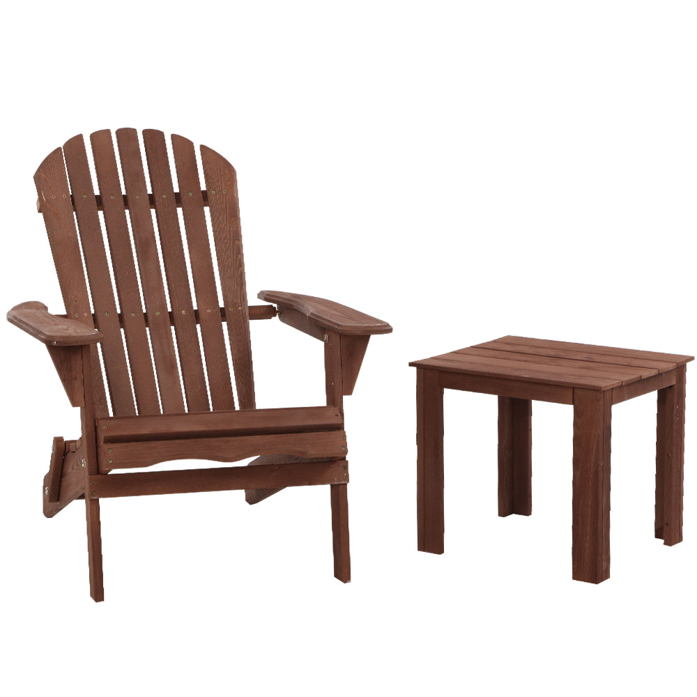 Gardeon Outdoor Folding Beach Camping Chairs Table Set Wooden Adirondack Lounge