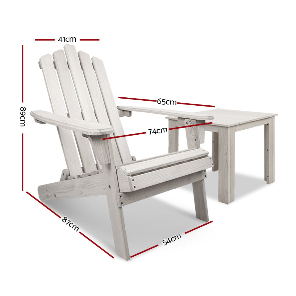 Gardeon 3pc Adirondack Outdoor Beach Chair Table Beige
