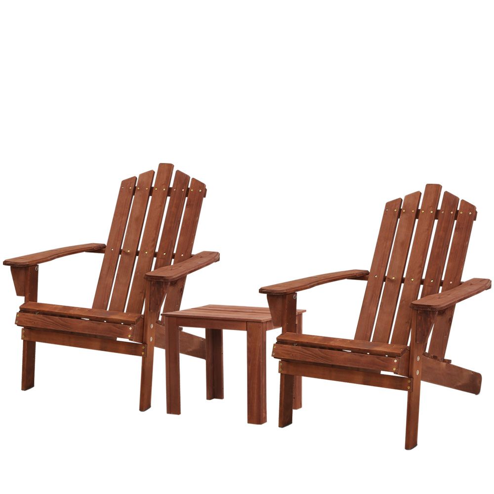 Gardeon Outdoor Sun Lounge Beach Chairs Table Setting Wooden Adirondack Patio Chair Brown