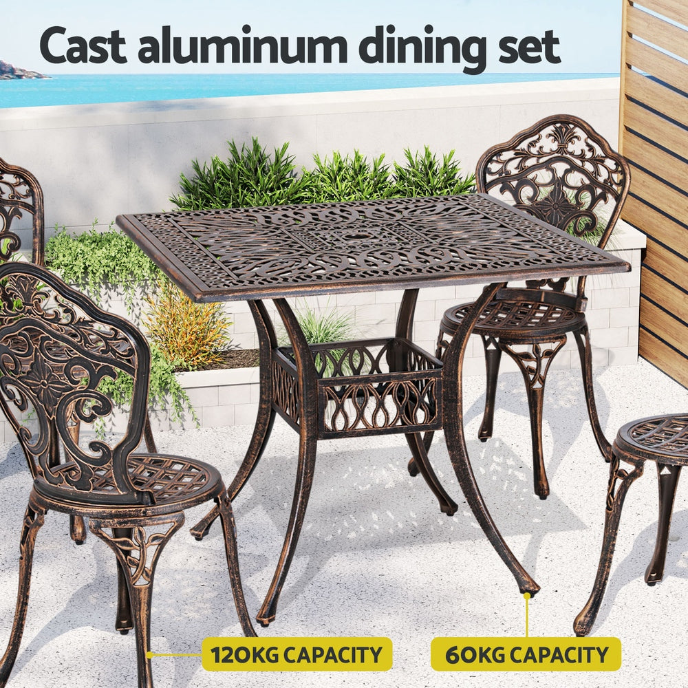 Gardeon Outdoor Dining Set 5 Piece Chairs Table Cast Aluminum Patio Brown