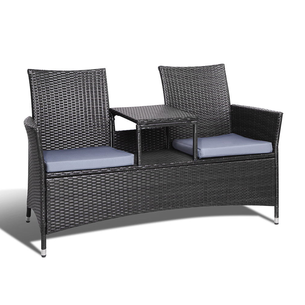 Gardeon 2 Seater Outdoor Wicker Bench - Black