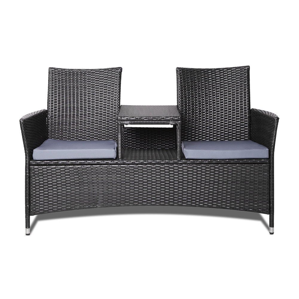 Gardeon 2 Seater Outdoor Wicker Bench - Black
