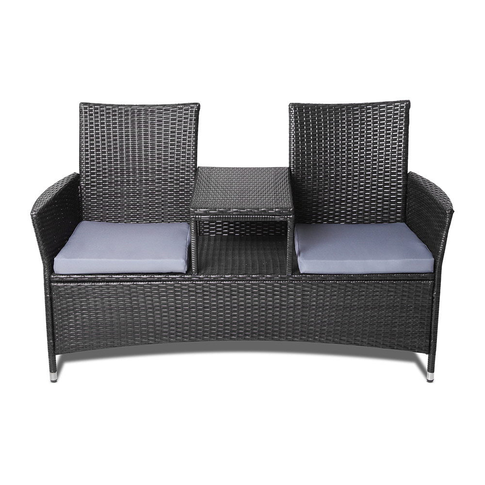 Gardeon 2 Seater Outdoor Wicker Bench - Black