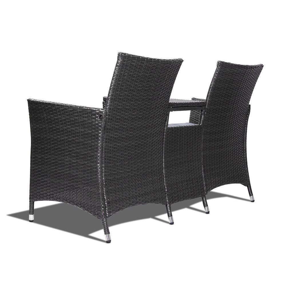 Gardeon 2 Seater Outdoor Wicker Bench - Black