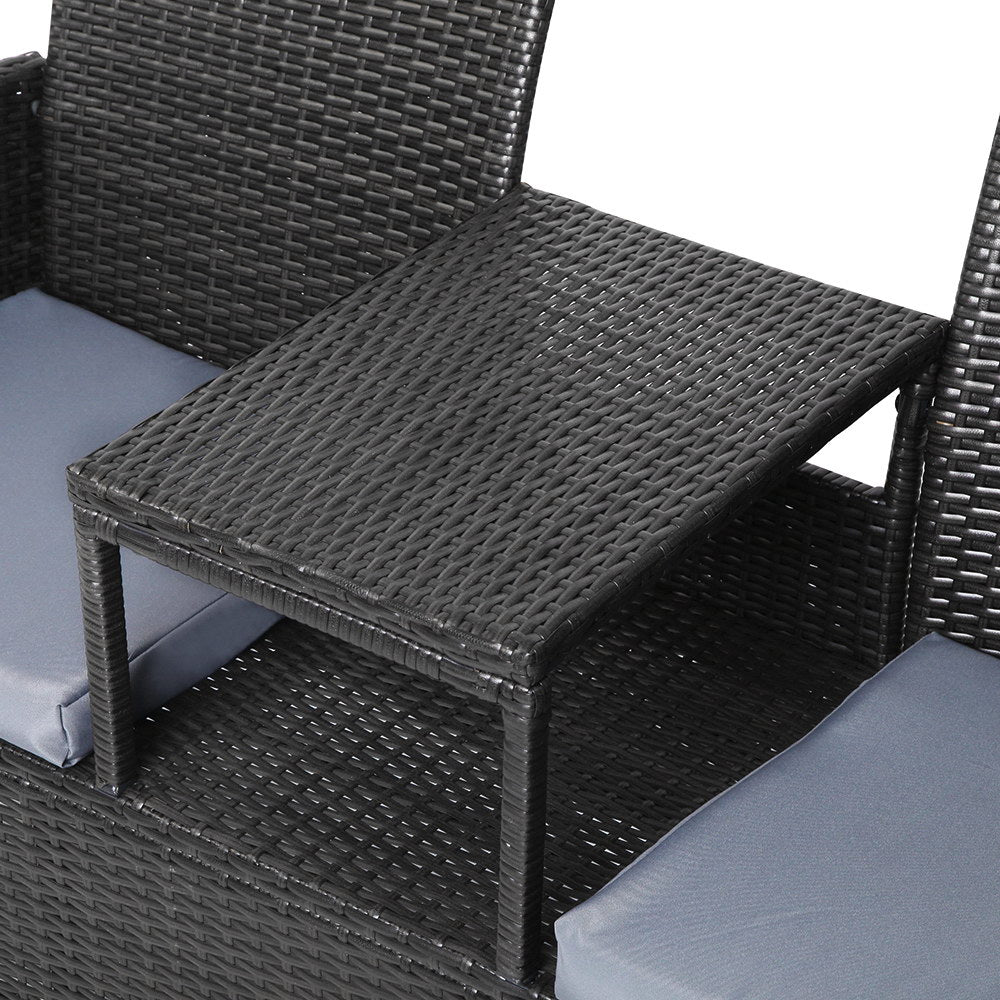 Gardeon 2 Seater Outdoor Wicker Bench - Black