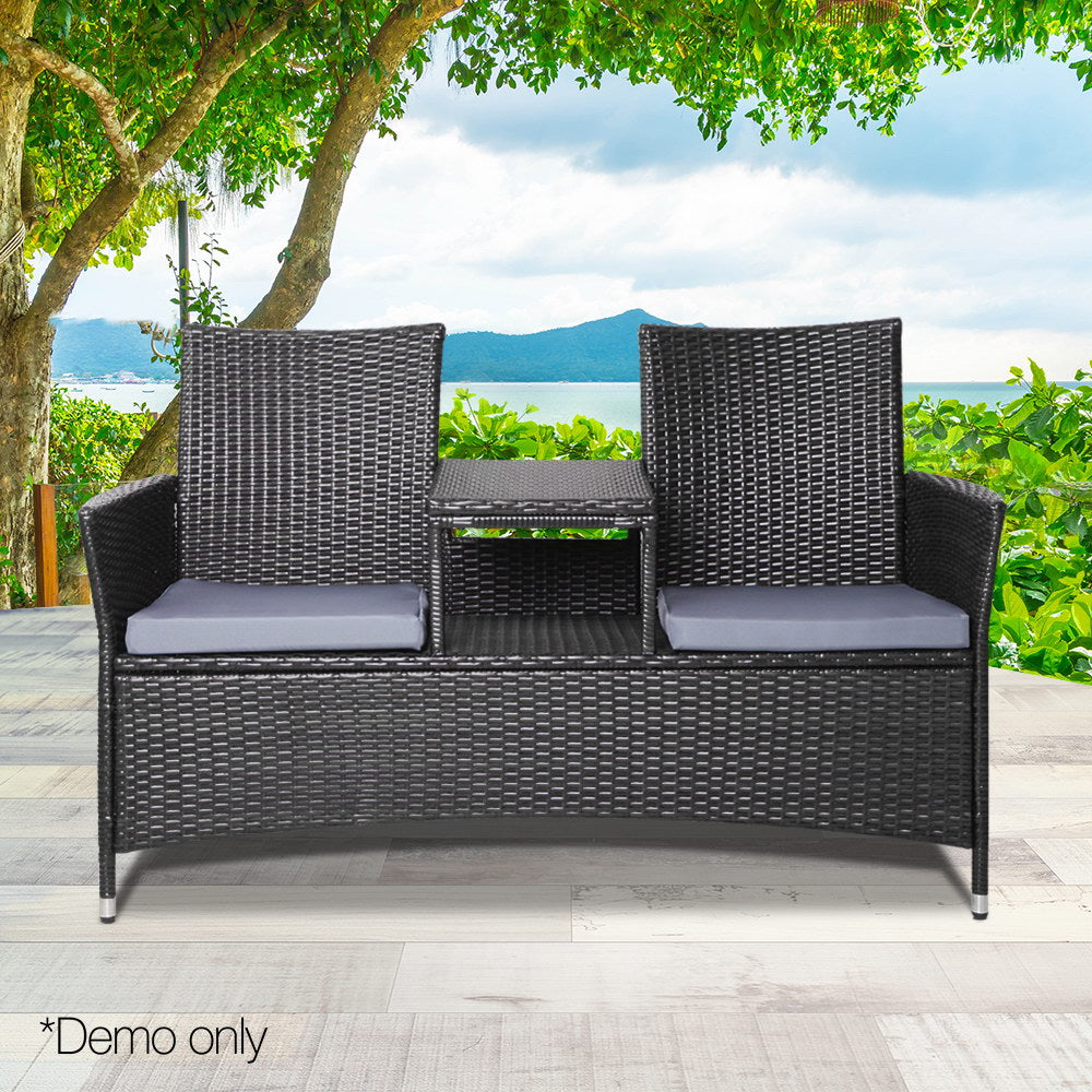Gardeon 2 Seater Outdoor Wicker Bench - Black