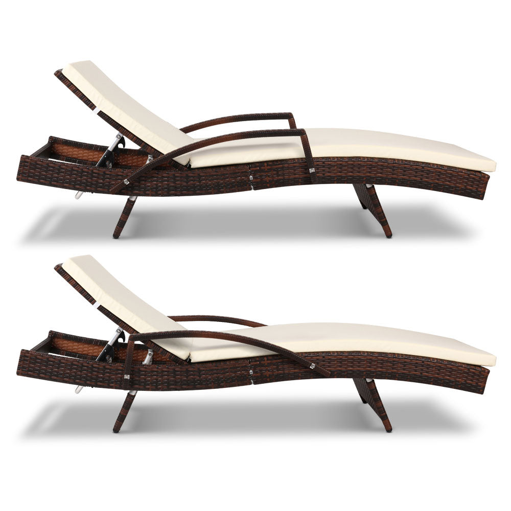Gardeon Set of 2 Sun Lounge Outdoor Furniture Day Bed Rattan Wicker Lounger Patio