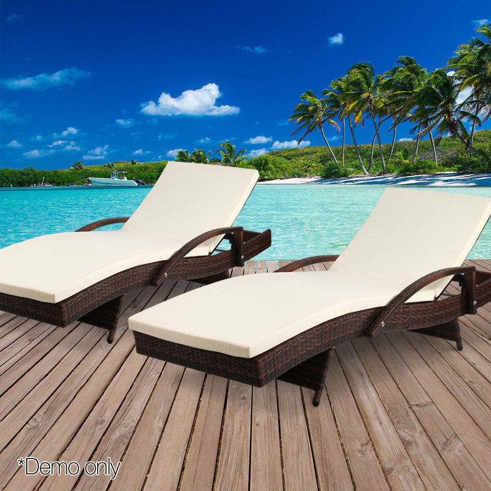 Gardeon Set of 2 Sun Lounge Outdoor Furniture Day Bed Rattan Wicker Lounger Patio