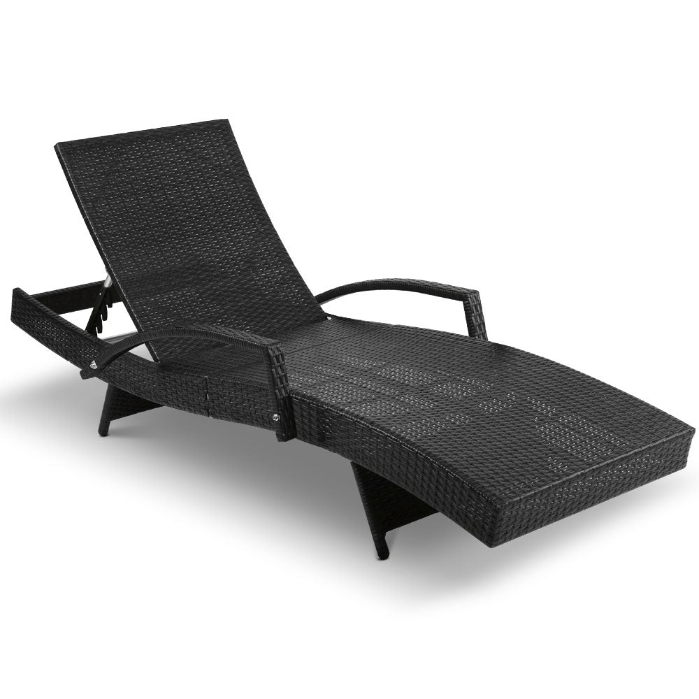 Gardeon Sun Lounge Setting Black Wicker Day Bed Outdoor Furniture Garden Patio