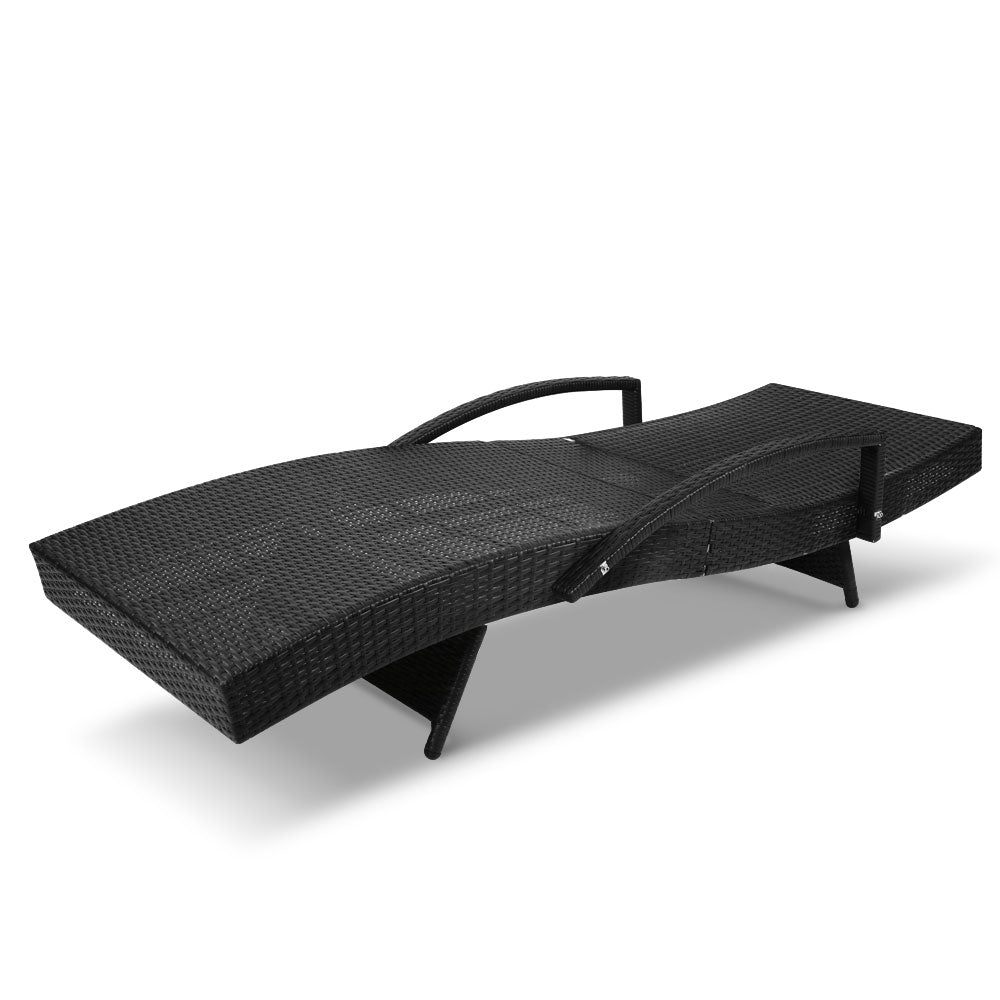Gardeon Sun Lounge Setting Black Wicker Day Bed Outdoor Furniture Garden Patio