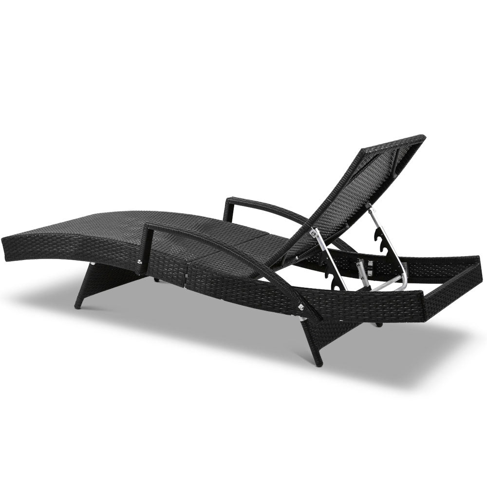 Gardeon Sun Lounge Setting Black Wicker Day Bed Outdoor Furniture Garden Patio