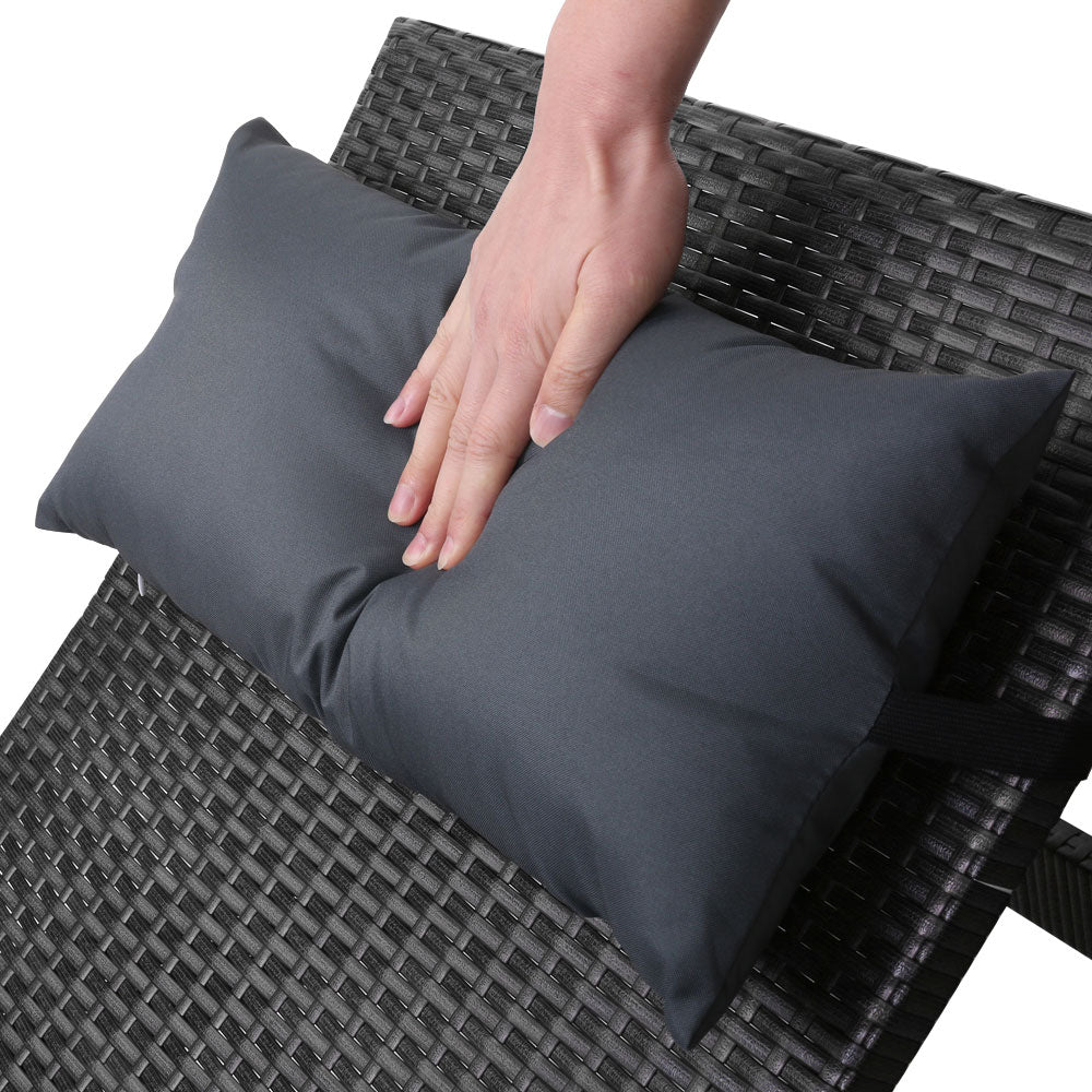 Gardeon Sun Lounge Setting Black Wicker Day Bed Outdoor Furniture Garden Patio