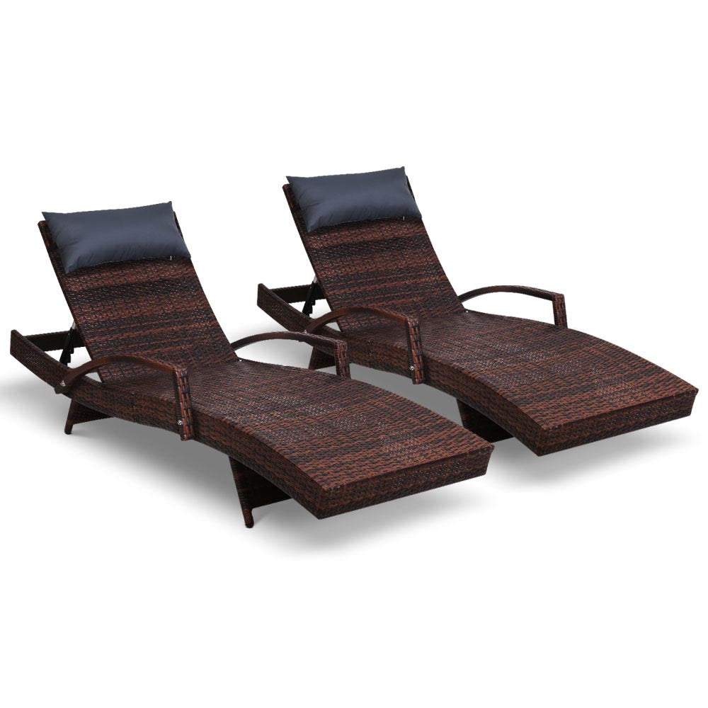 Gardeon Sun Lounge Setting Brown Wicker Day Bed Outdoor Furniture Garden Patio