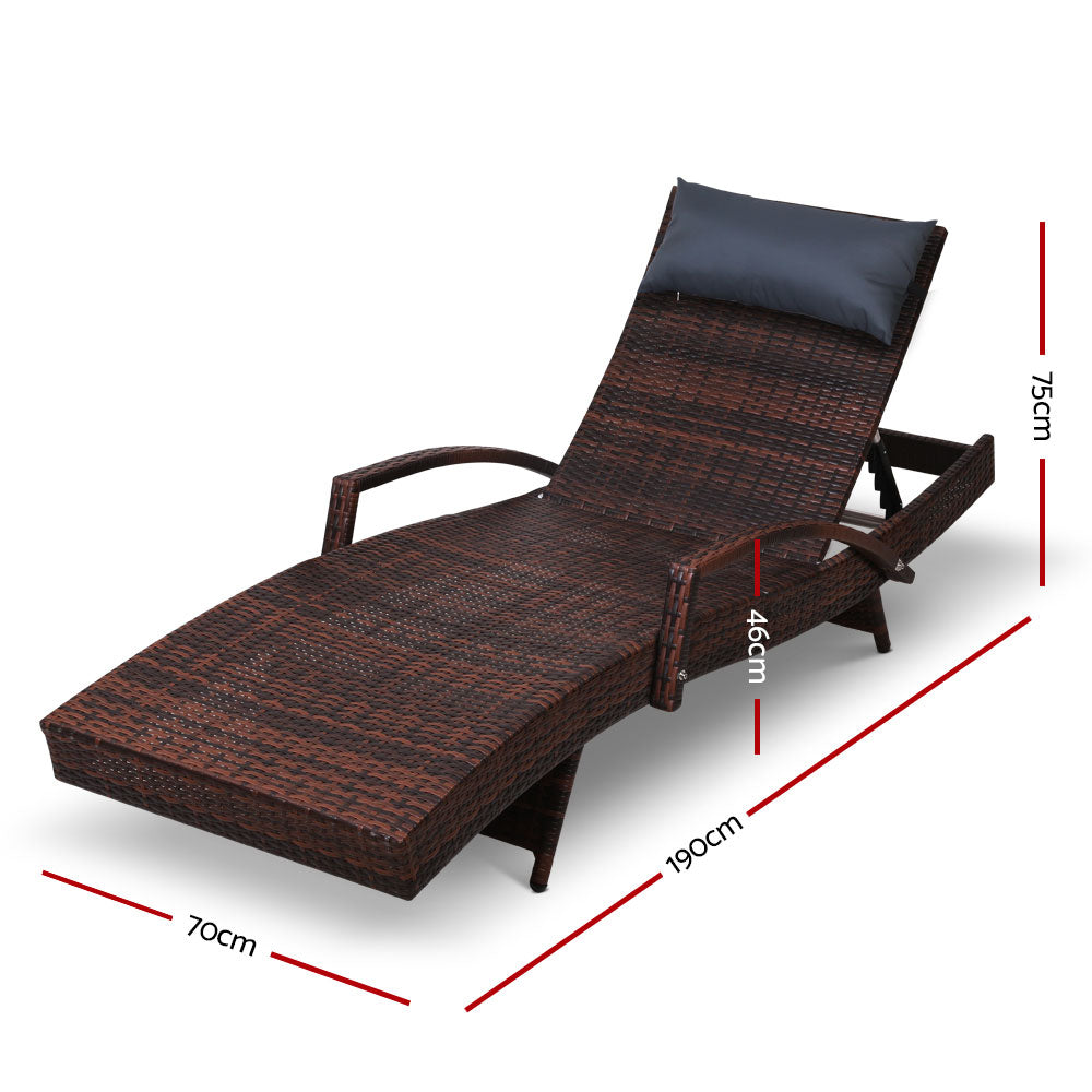Gardeon Sun Lounge Setting Brown Wicker Day Bed Outdoor Furniture Garden Patio