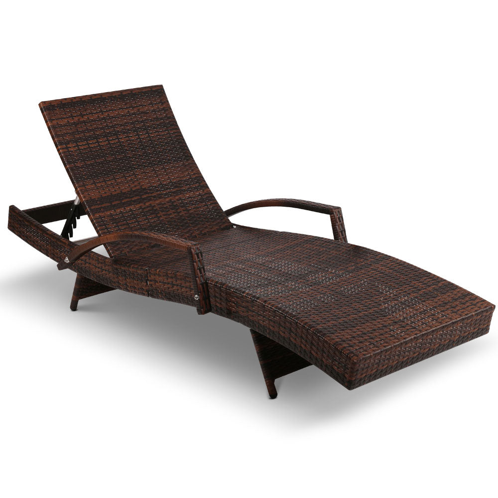 Gardeon Sun Lounge Setting Brown Wicker Day Bed Outdoor Furniture Garden Patio