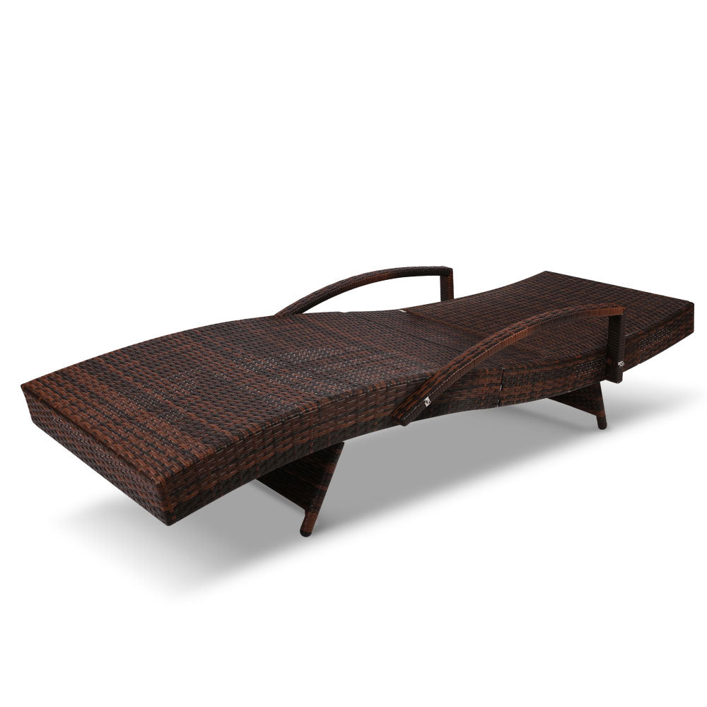 Gardeon Sun Lounge Setting Brown Wicker Day Bed Outdoor Furniture Garden Patio