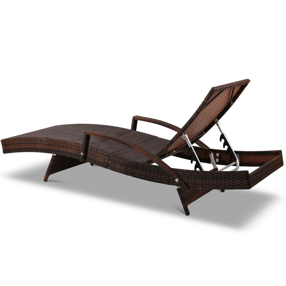 Gardeon Sun Lounge Setting Brown Wicker Day Bed Outdoor Furniture Garden Patio