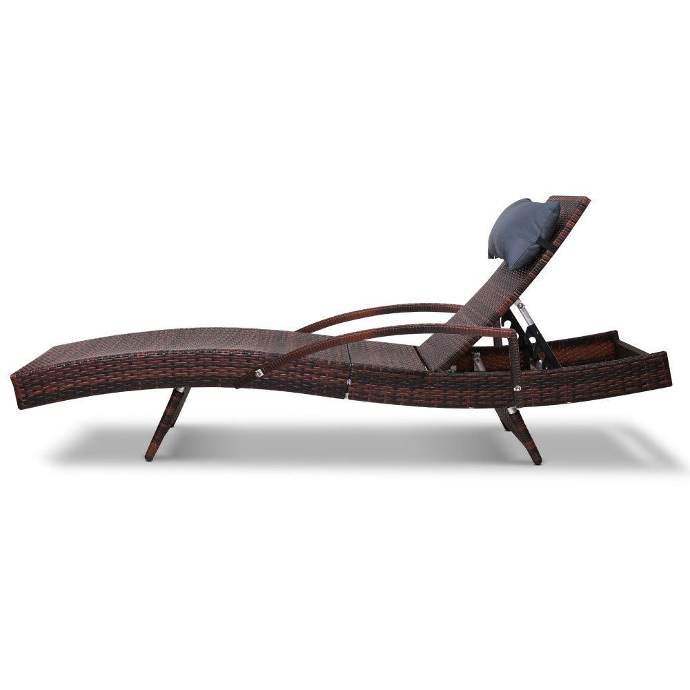 Gardeon Sun Lounge Setting Brown Wicker Day Bed Outdoor Furniture Garden Patio