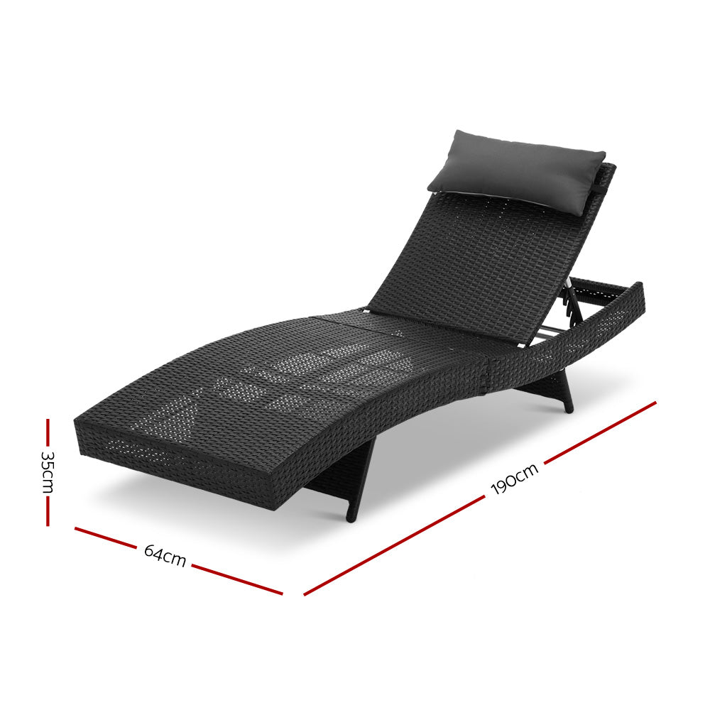 Gardeon Outdoor Sun Lounge Setting Wicker Lounger Day Bed Rattan Patio Furniture Black