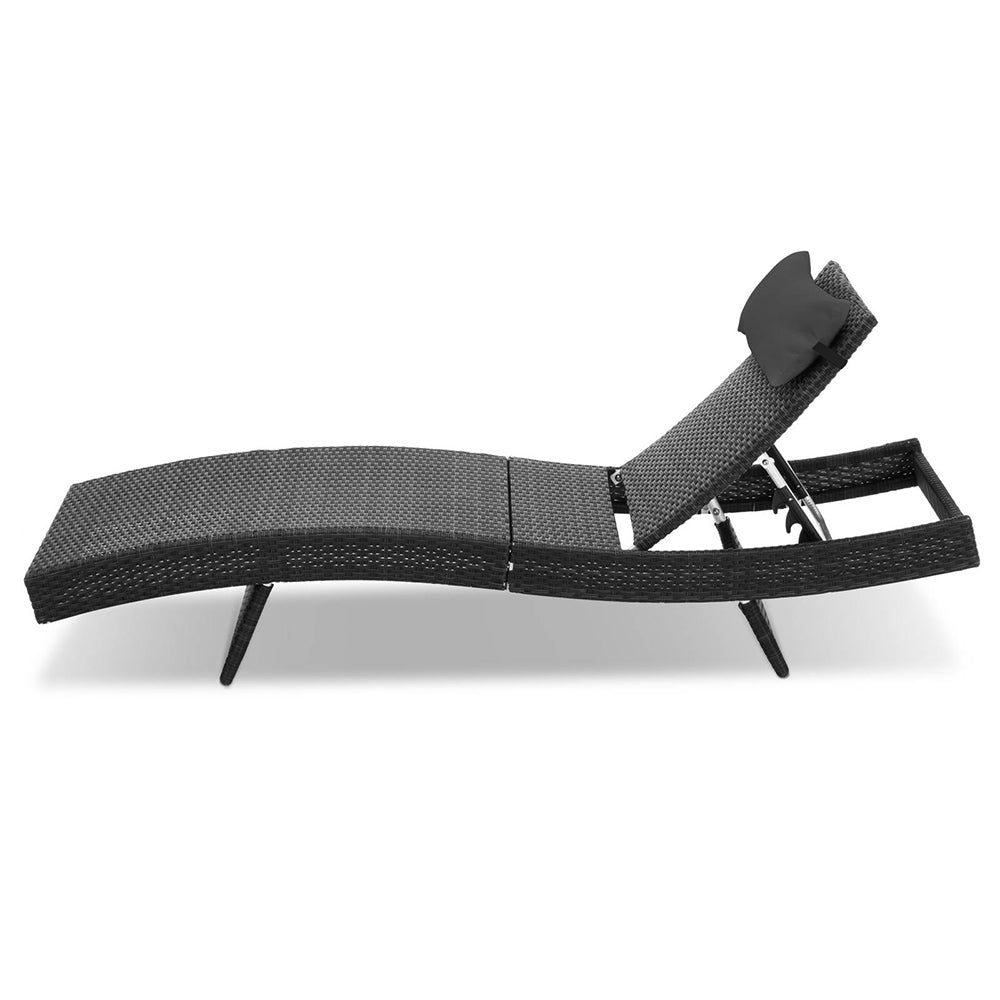 Gardeon Outdoor Sun Lounge Setting Wicker Lounger Day Bed Rattan Patio Furniture Black