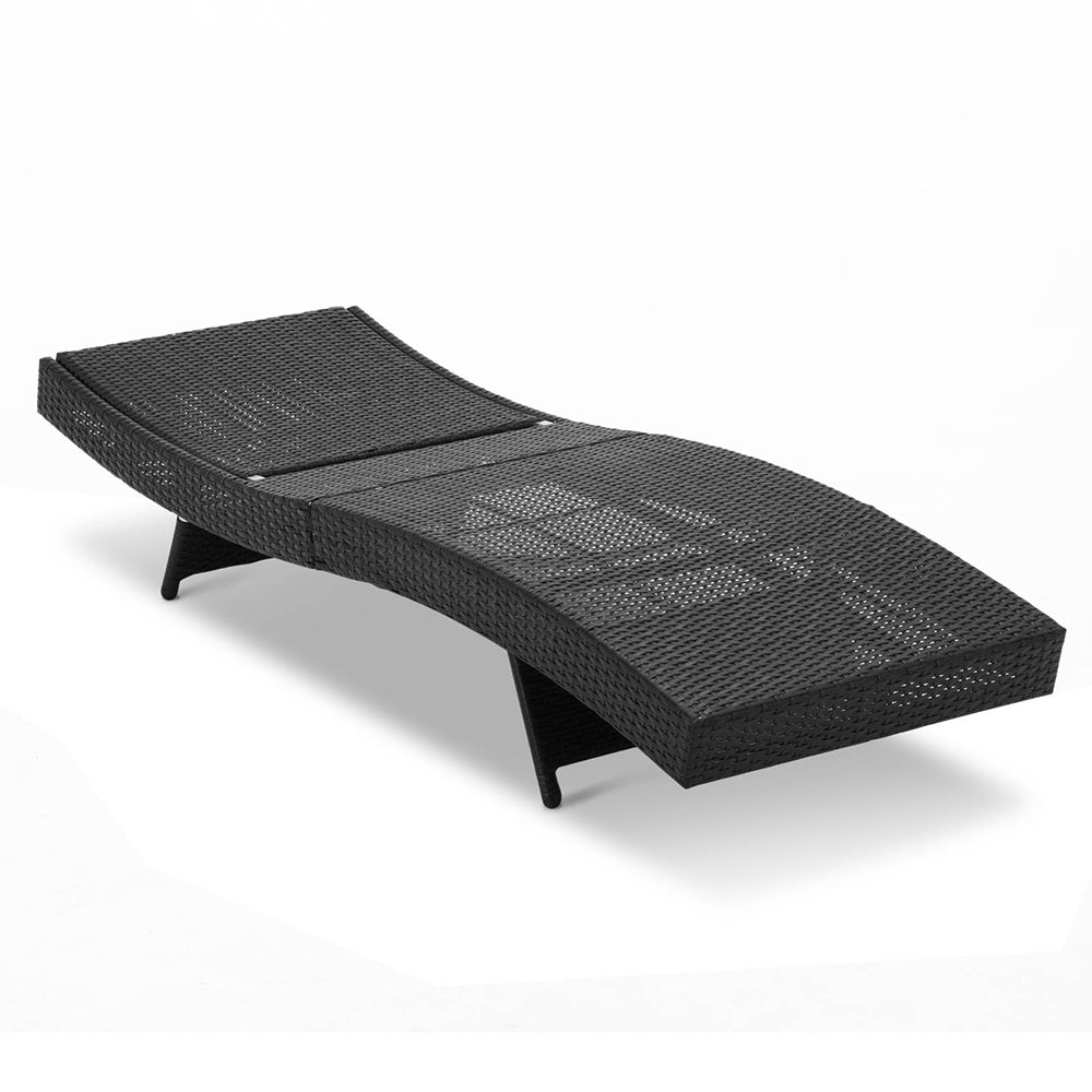 Gardeon Outdoor Sun Lounge Setting Wicker Lounger Day Bed Rattan Patio Furniture Black