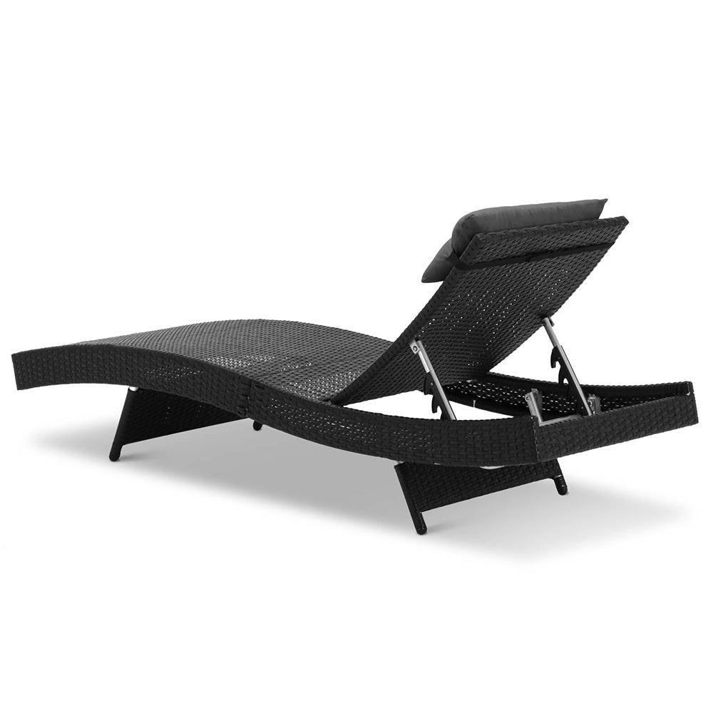 Gardeon Outdoor Sun Lounge Setting Wicker Lounger Day Bed Rattan Patio Furniture Black