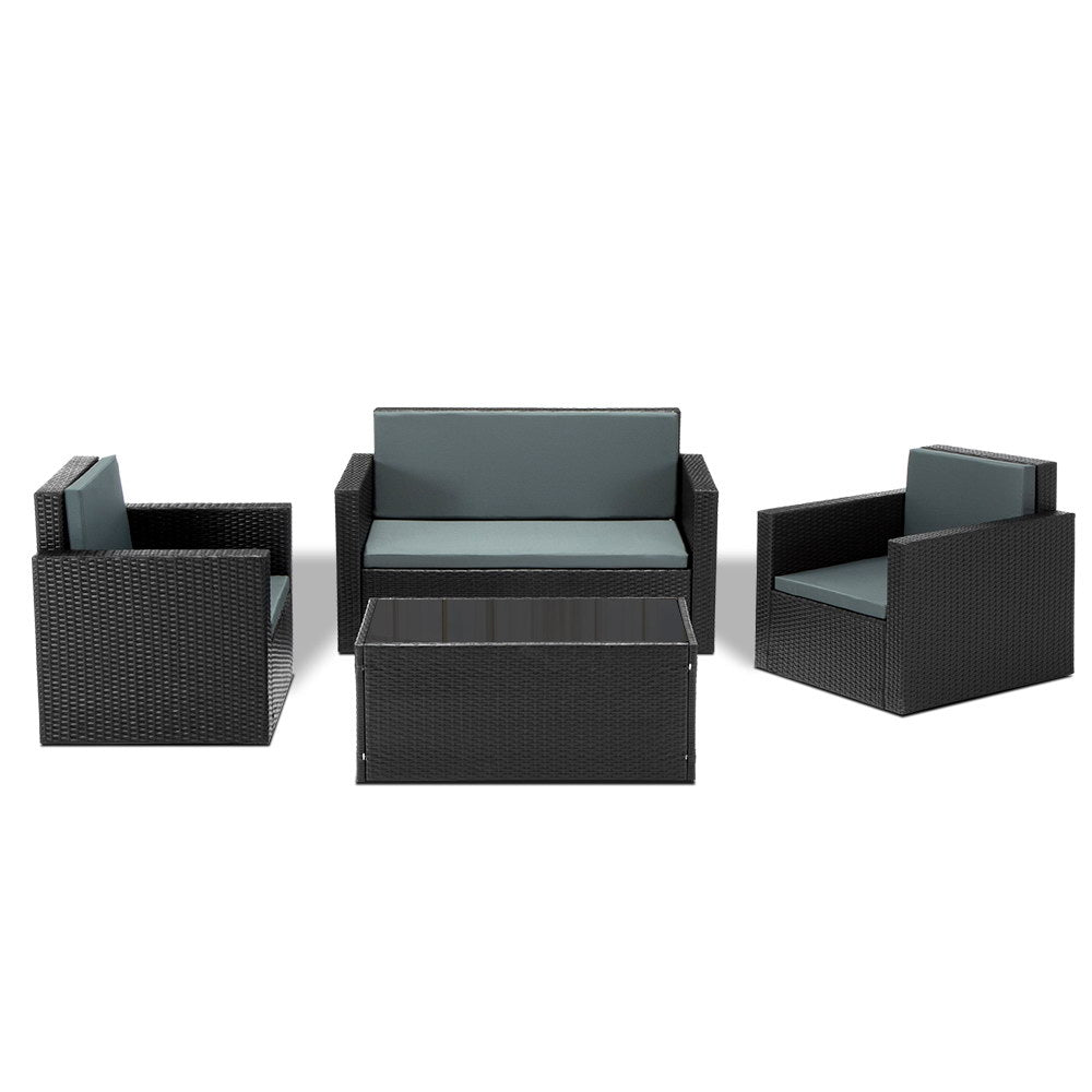 Gardeon 4 Piece Outdoor Wicker Furniture Set - Black