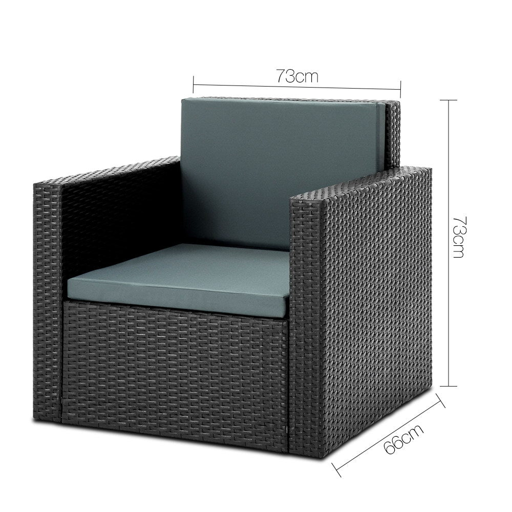 Gardeon 4 Piece Outdoor Wicker Furniture Set - Black