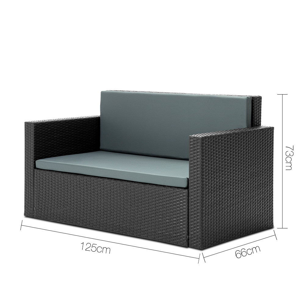 Gardeon 4 Piece Outdoor Wicker Furniture Set - Black