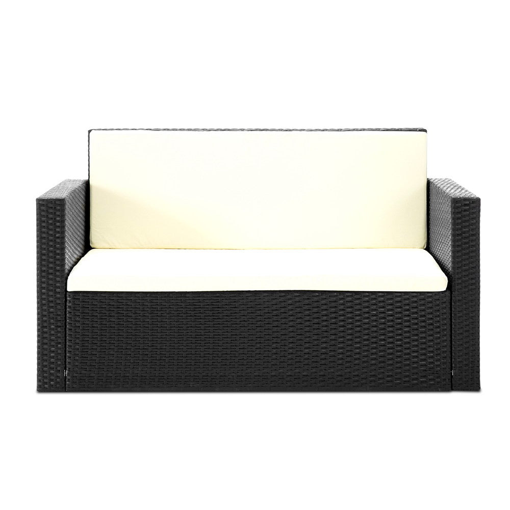 Gardeon 4 Piece Outdoor Wicker Furniture Set - Black