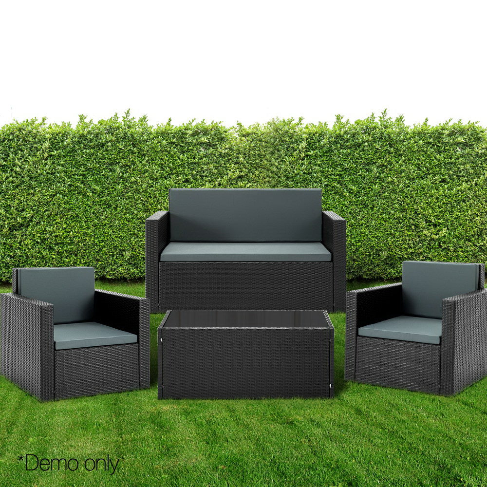 Gardeon 4 Piece Outdoor Wicker Furniture Set - Black