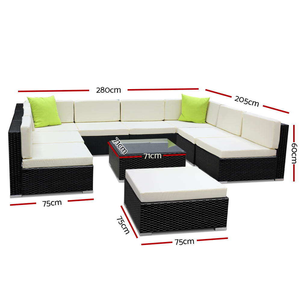 Gardeon 10PC Sofa Set with Storage Cover Outdoor Furniture Wicker