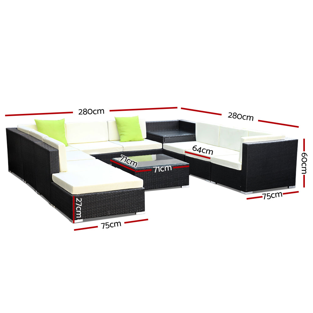 Gardeon 11PC Outdoor Furniture Sofa Set Wicker Garden Patio Lounge