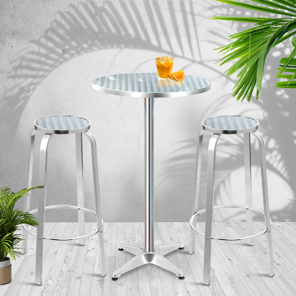 Gardeon Outdoor Bistro Set Bar Table Stools Adjustable Aluminium Cafe 3PC Round