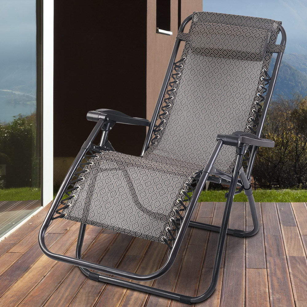 Gardeon Zero Gravity Recliner Chairs Outdoor Sun Lounge Beach Chair Camping - Beige