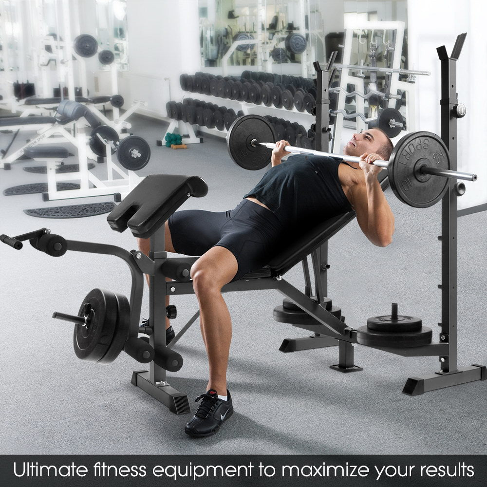 Everfit Multi-Station Weight Bench Press Fitness 48KG Barbell Set Benches Gym