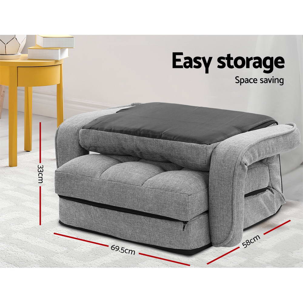 Artiss Lounge Sofa Armchair Floor Recliner Chaise Linen Light Grey
