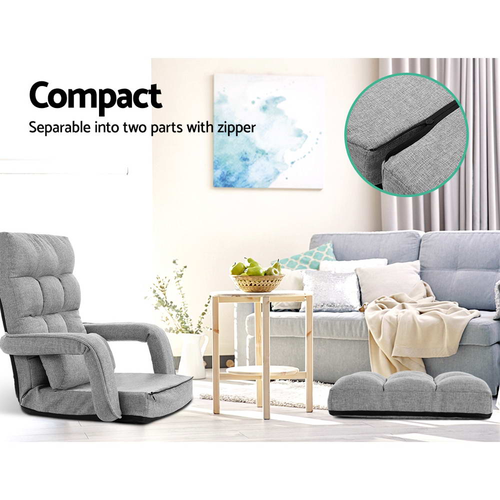 Artiss Lounge Sofa Armchair Floor Recliner Chaise Linen Light Grey