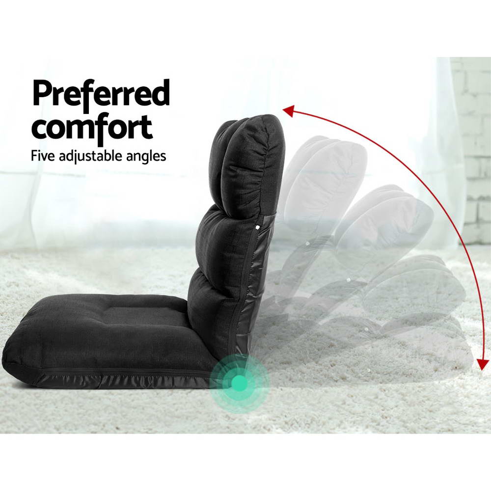 Artiss Lounge Sofa Floor Recliner Futon Couch Folding Chaise Linen Black