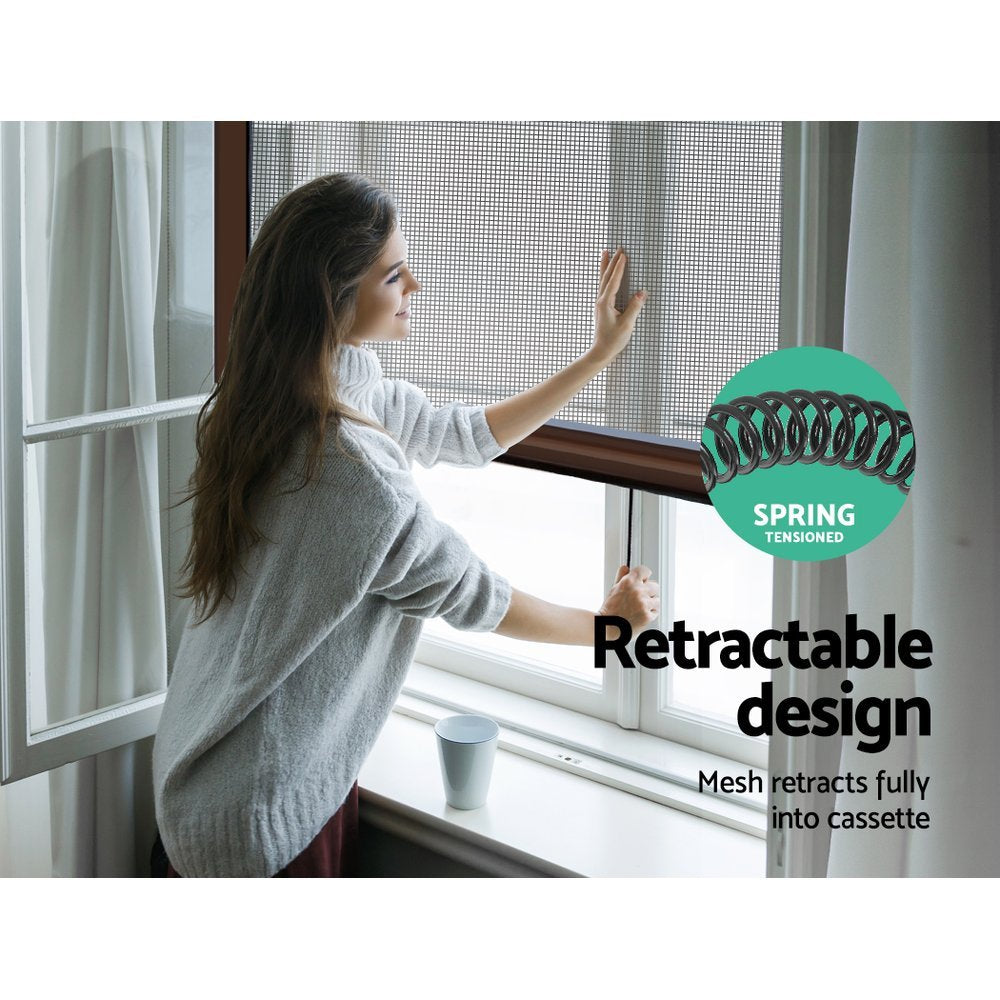 Instahut Retractable Window Fly Screen Flyscreen Mesh DIY 1.8m x 1.5m Brown