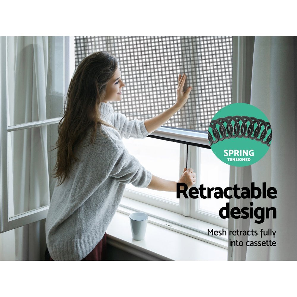 Instahut Retractable Window Fly Screen Flyscreen Mesh DIY 1.8m x 1.5m White