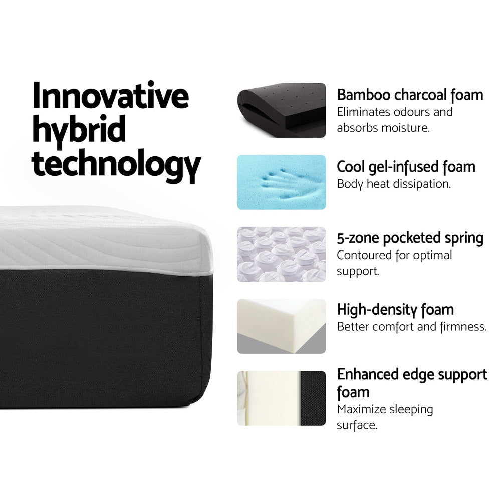 Giselle Bedding Double Size Hybrid Mattress Cool Gel Bamboo Charcoal Memory Foam Pocket Spring