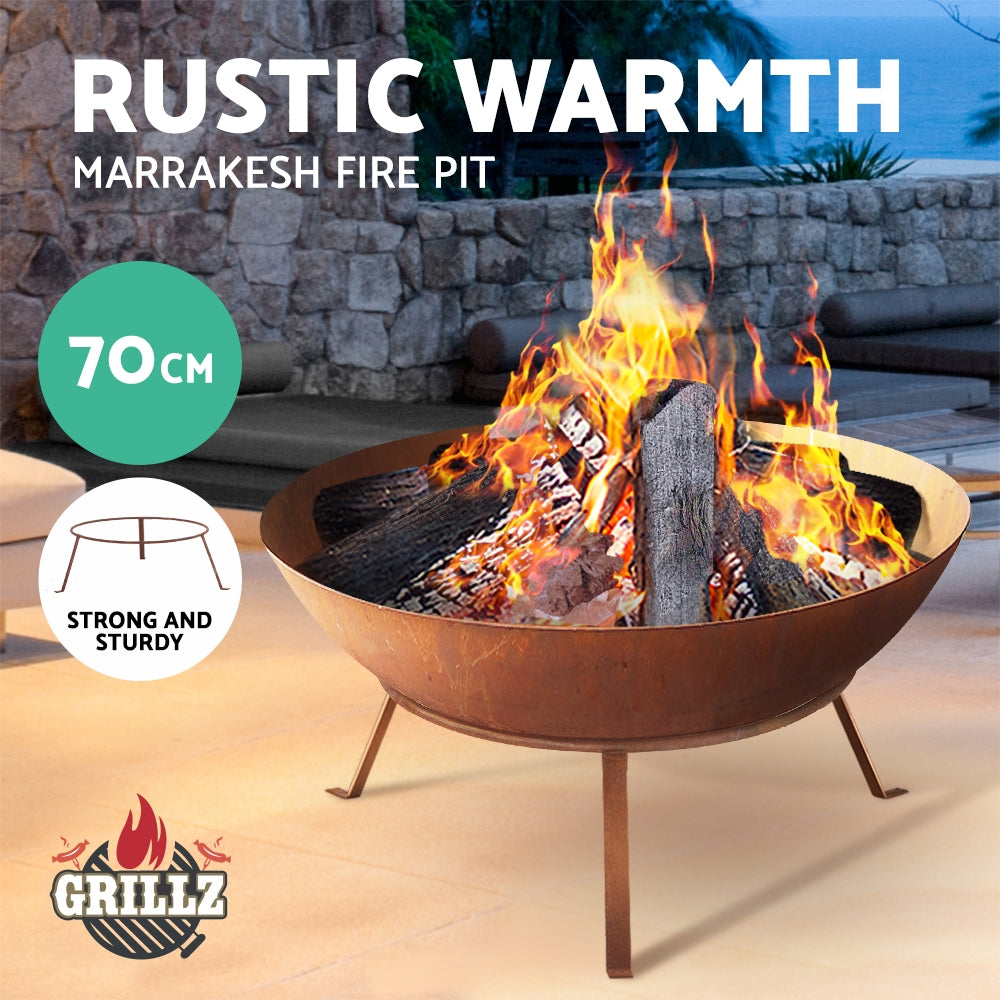 Grillz Fire Pit Outdoor Heater Charcoal Rustic Burner Steel Fireplace 70CM