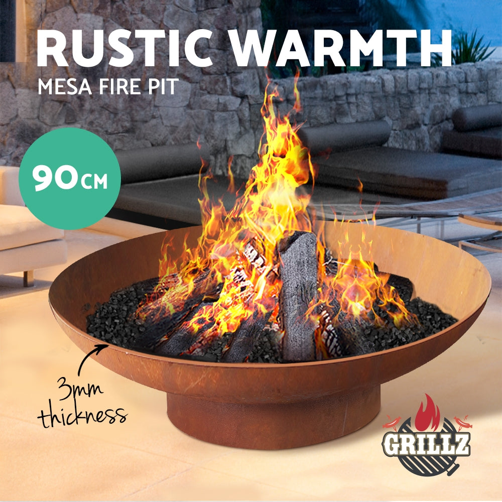Grillz Rustic Fire Pit Vintage Campfire Wood Burner Rust Outdoor Iron Bowl 90CM