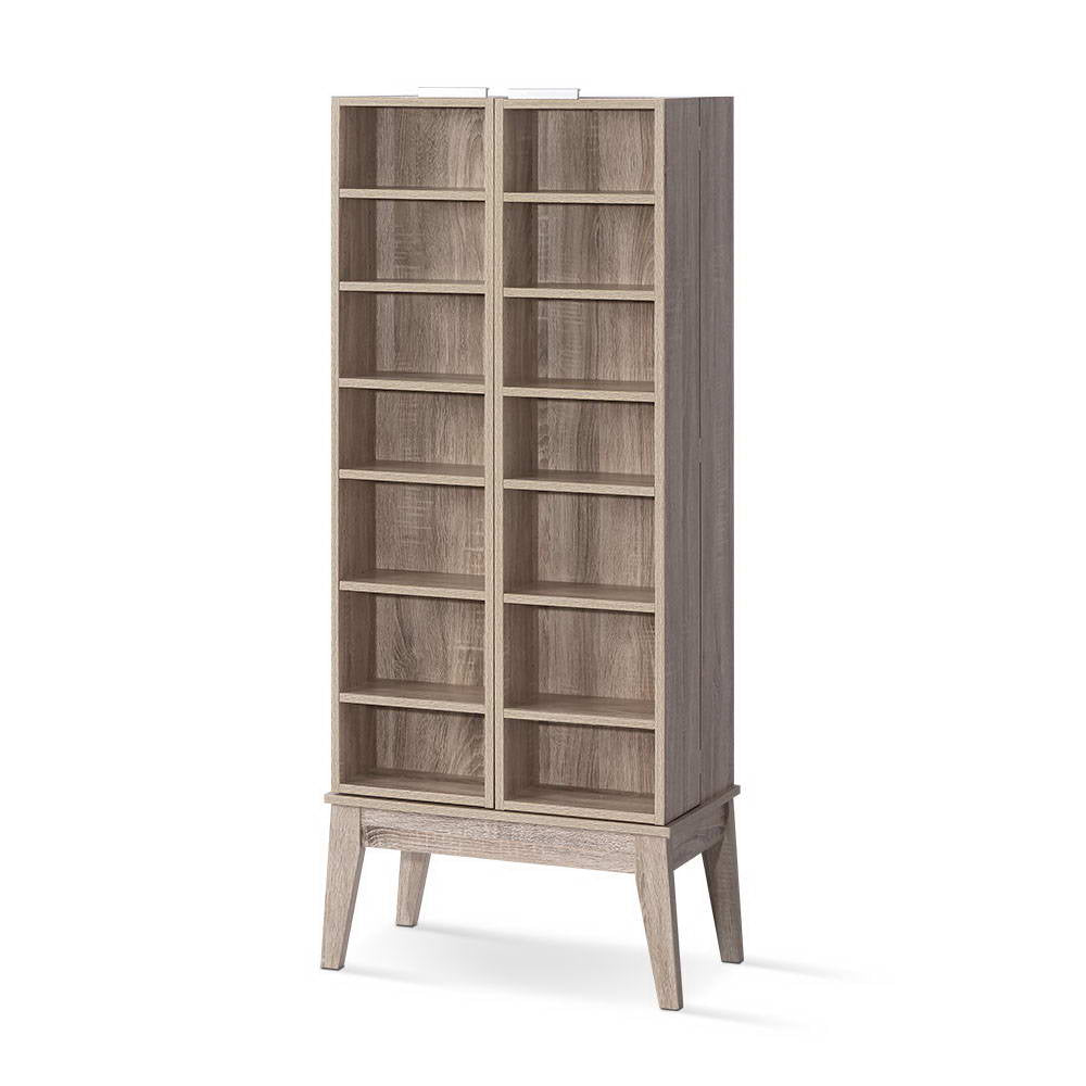 Artiss CD/DVD Media Shelf Adjustable Storage Rack Foldable Bookshelf Oak