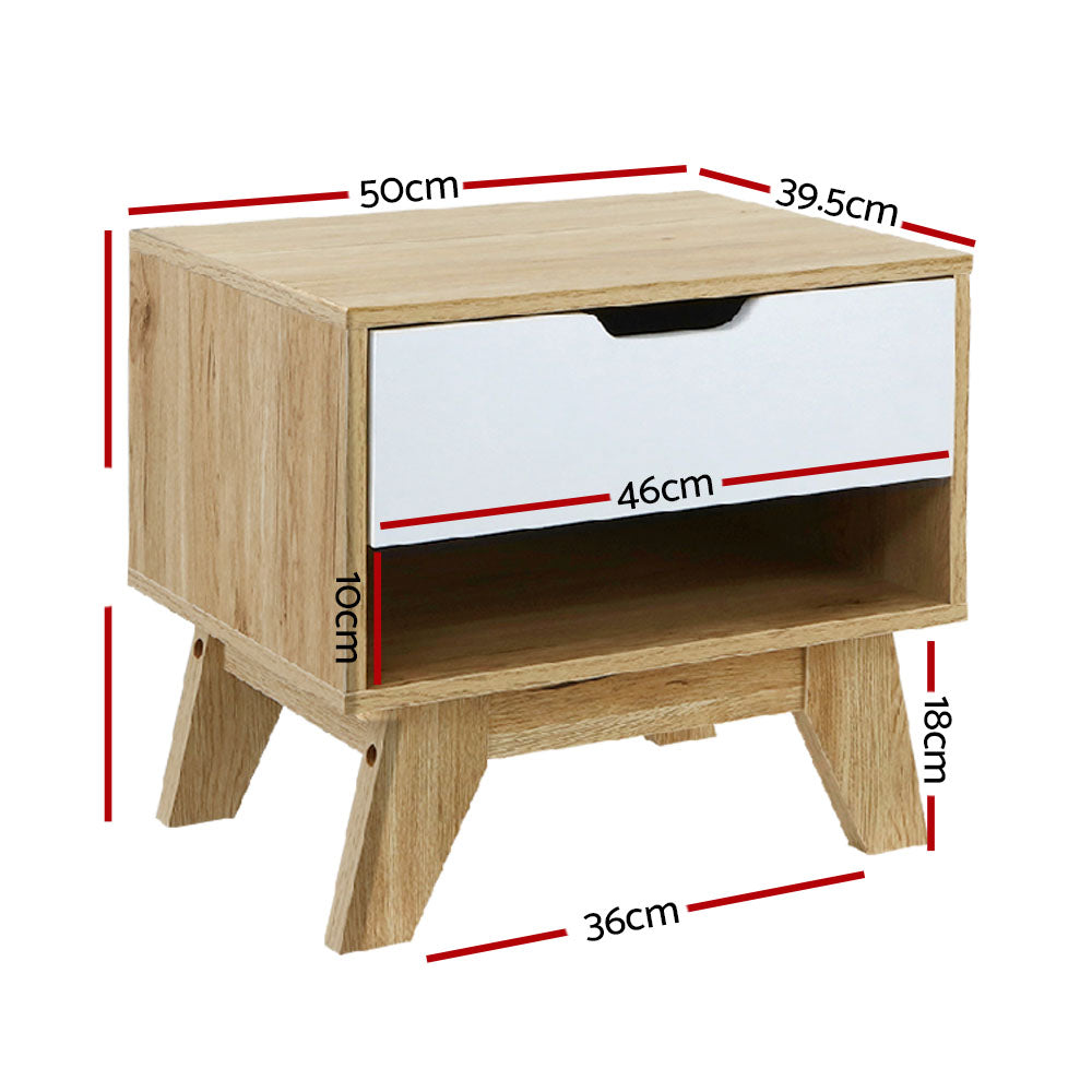 Artiss Bedside Table Drawer Nightstand Shelf Cabinet Storage Lamp Side Wooden