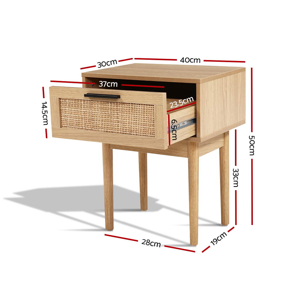 Artiss Bedside Tables Table 1 Drawer Storage Cabinet Rattan Wood Nightstand