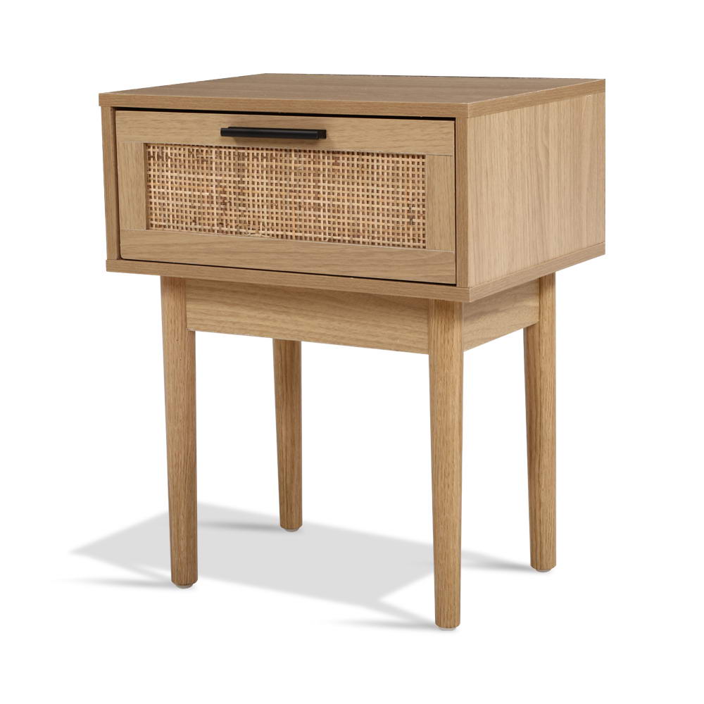 Artiss Bedside Tables Table 1 Drawer Storage Cabinet Rattan Wood Nightstand