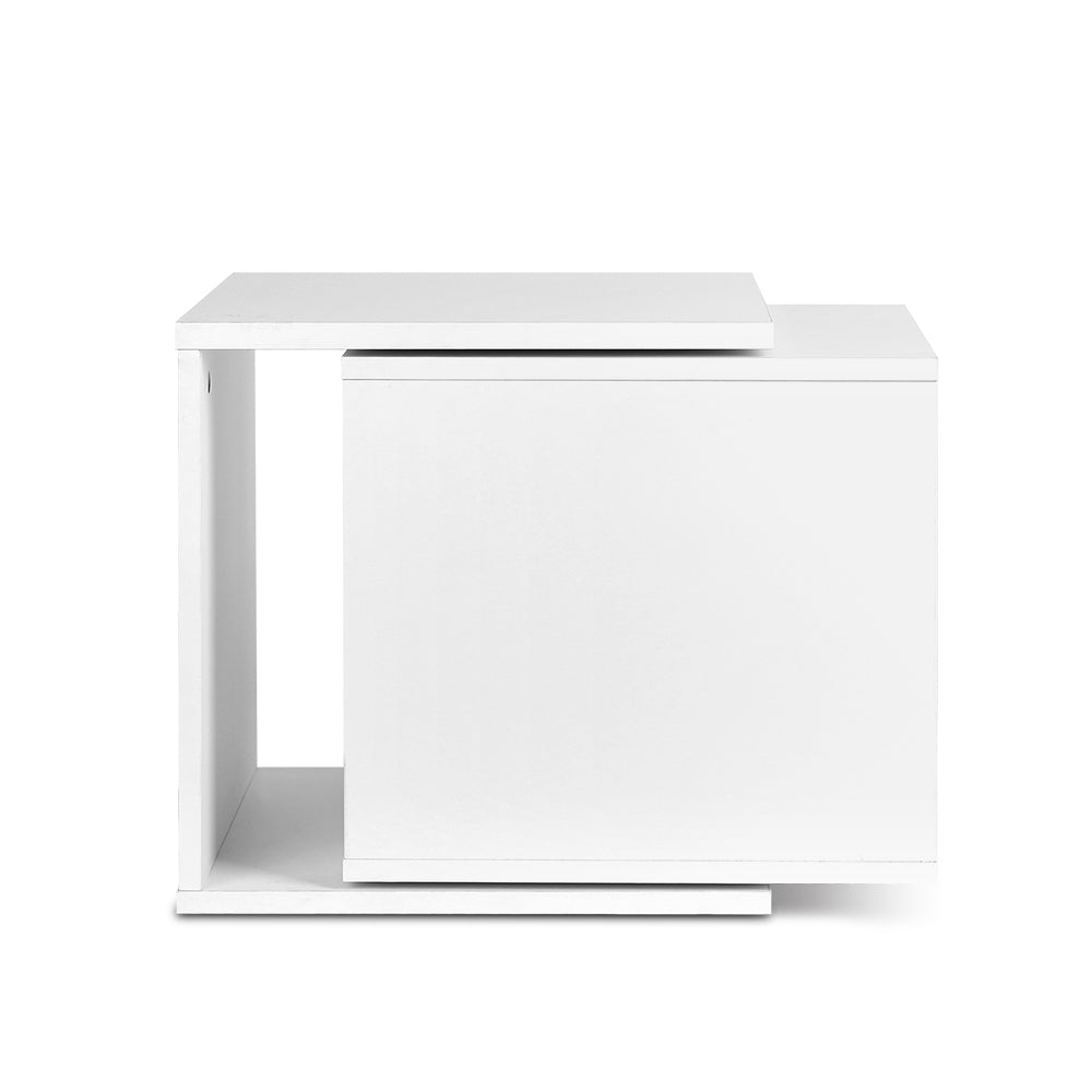 Artiss Side Table Swivel Bedside Table Coffee Table Glass Shelf White